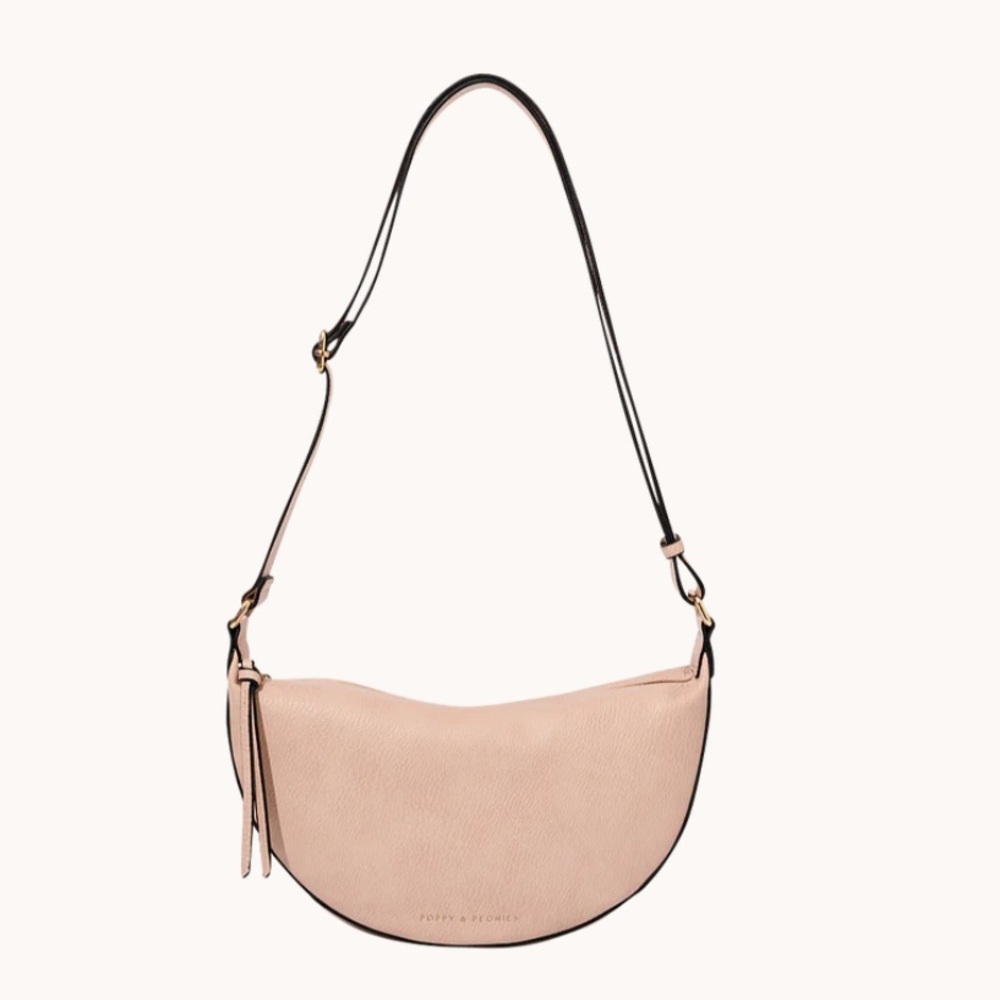 Poppy & Peonies Blush Pink Eclipse Crossbody Bag Vegan  with Heart bag charm